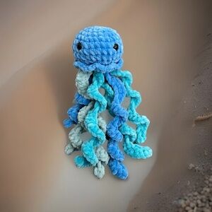 Handmade Blue and Teal Crochet Plushie Jellyfish Stuffed Animal